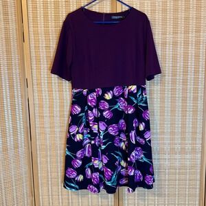 Oxiuly Fashion Womens 2XL Purple Floral Tulip Print Short‎ Sleeve Flare Dress